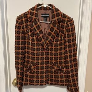 Requirements Jacket/Blazer Brown Vintage look fringe around collar sz10